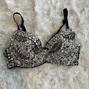 iHeartRaves Black Bra with Silver Sequin Embellishment